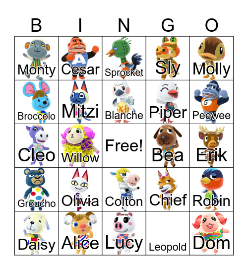 Animal Crossing Bingo Card