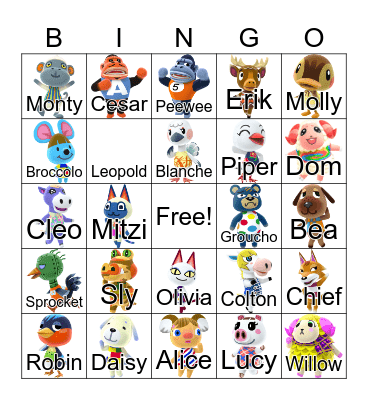 Animal Crossing Bingo Card