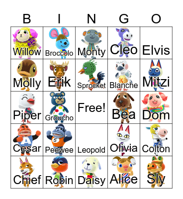 Animal Crossing Bingo Card