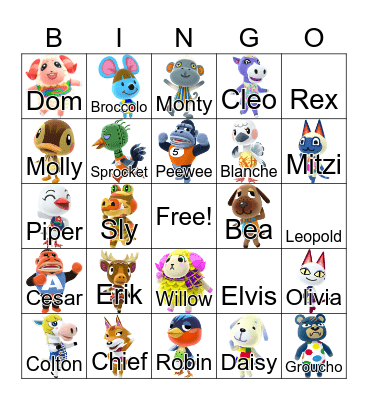 Animal Crossing Bingo Card