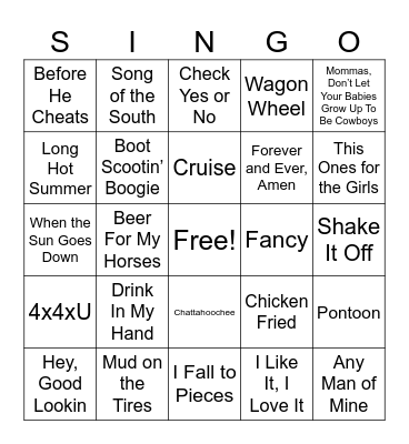 SINGO - Country Music Bingo Card