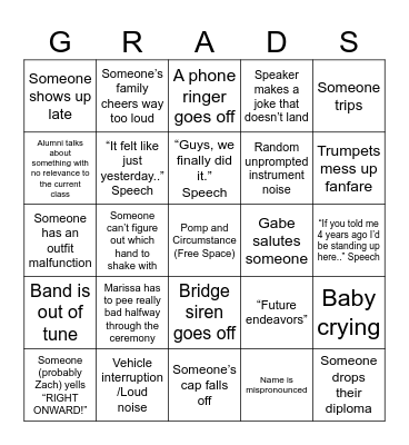 Class of 2025 Graduation Bingo Card