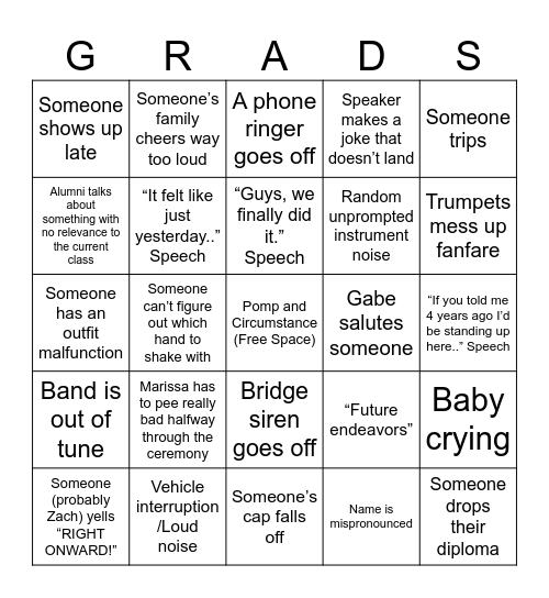 Class of 2025 Graduation Bingo Card