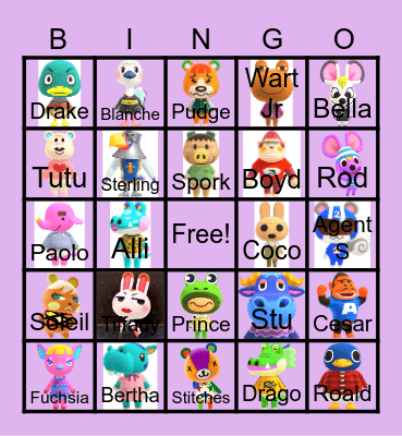 Animal crossing Bingo Card