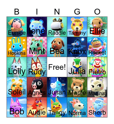 Animal Crossing Bingo Card