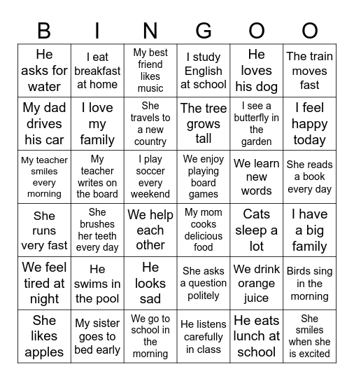 英語ビンゴ Bingo Card