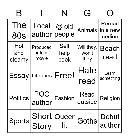 Summer Reading Group Bingo Card