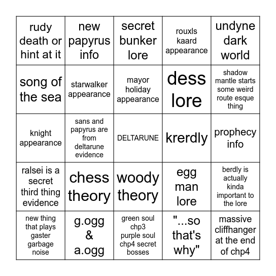 deltarune chapters 3&4 Bingo Card