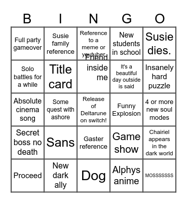Deltarune chapter 3 and 4 bingo card Bingo Card