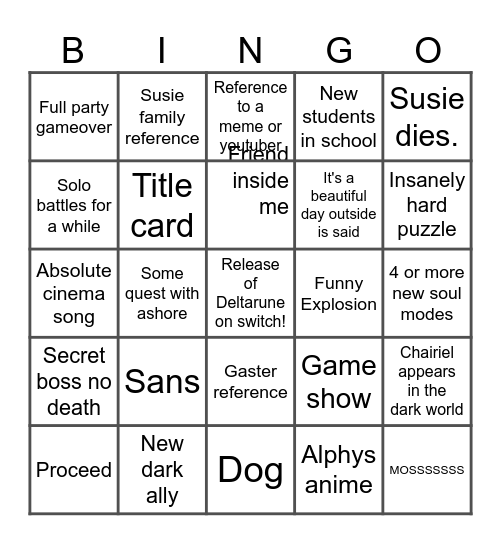 Deltarune chapter 3 and 4 bingo card Bingo Card