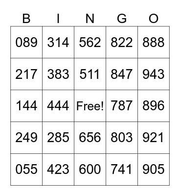 Road Trip License Plate Number Bingo! Bingo Card