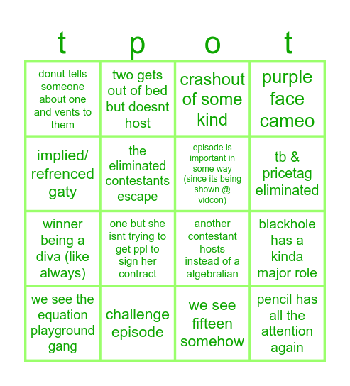 tpot 18 predictions ig Bingo Card