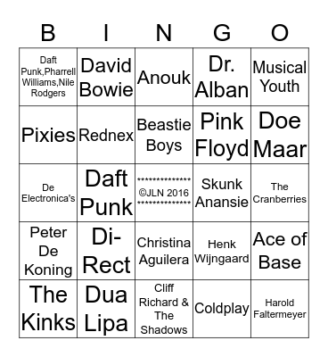 HTM Muziek Bingo (27-10-2016) - ronde 2 Bingo Card