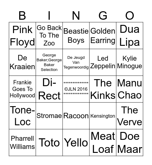HTM Muziek Bingo (27-10-2016) - ronde 2 Bingo Card