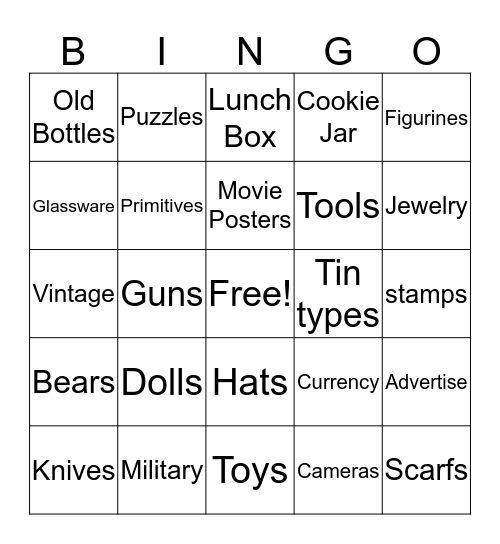 Miss Ellie's Antiques,  Bingo Card