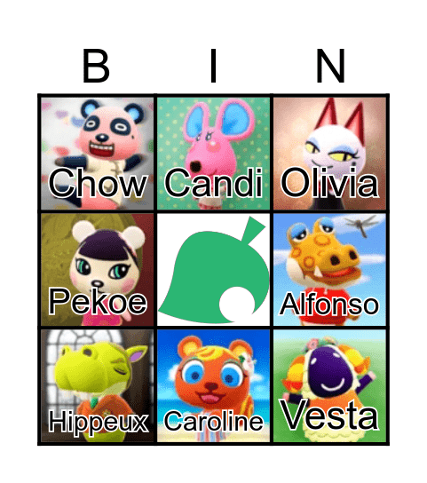 Animal Crossing Bingo Card