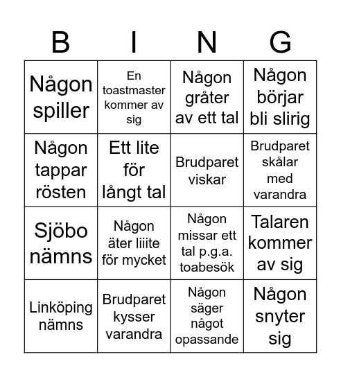 BILLINGE BRÖLLOPSBINGO Card