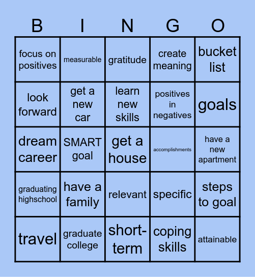 Emotion Regulation Bingo Card