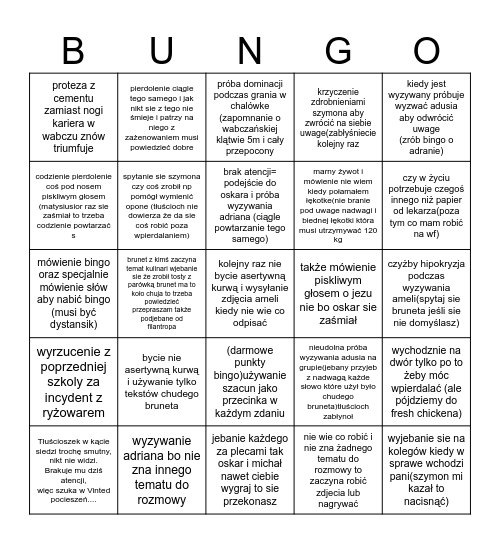 JT100% Bingo Card