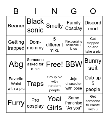 Anime convention Bingo Card