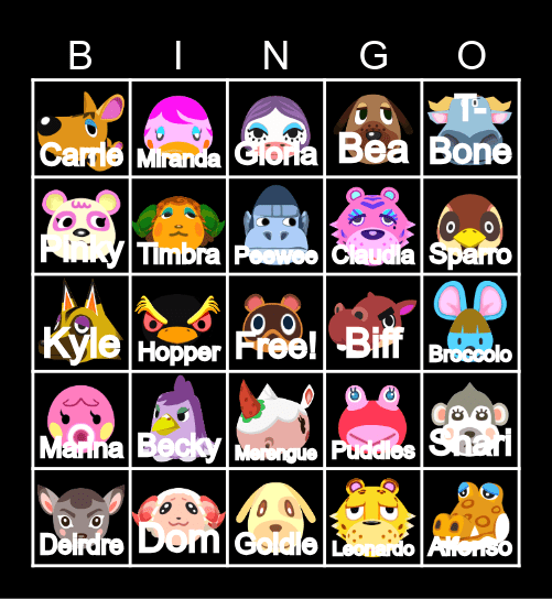 Animal Crossing Bingo Card