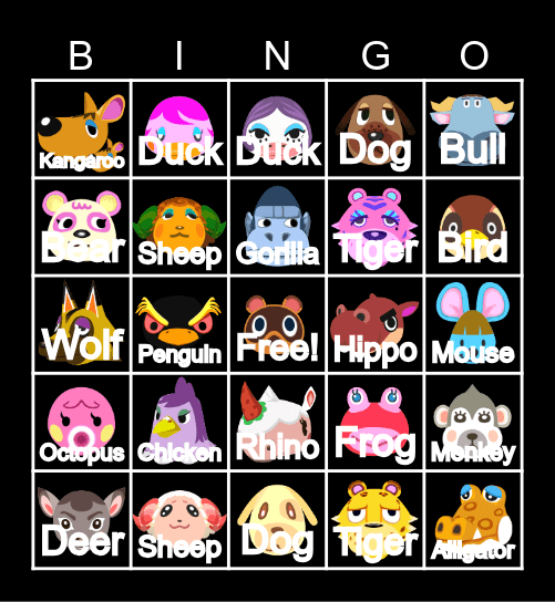 Animal Crossing Bingo Card