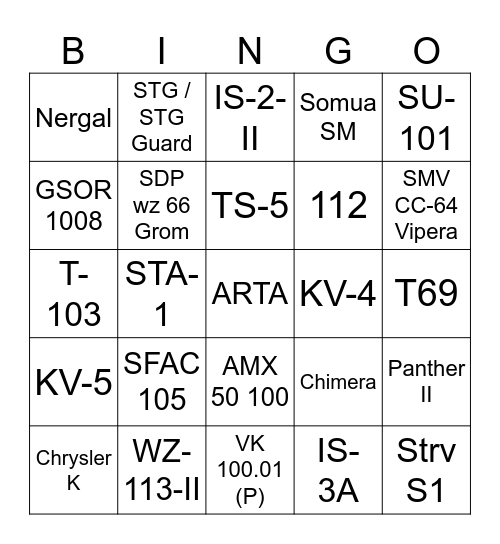 Zniszcz cołgi Bingo Card