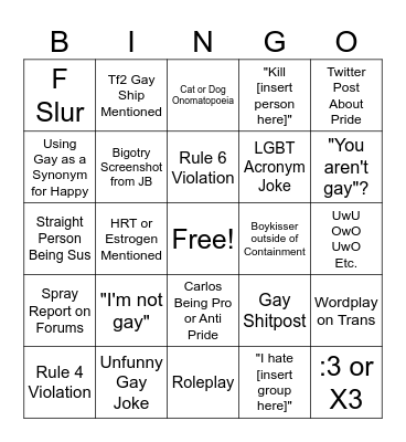 Pride Month Bingo Card