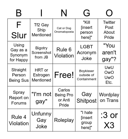 Pride Month Bingo Card