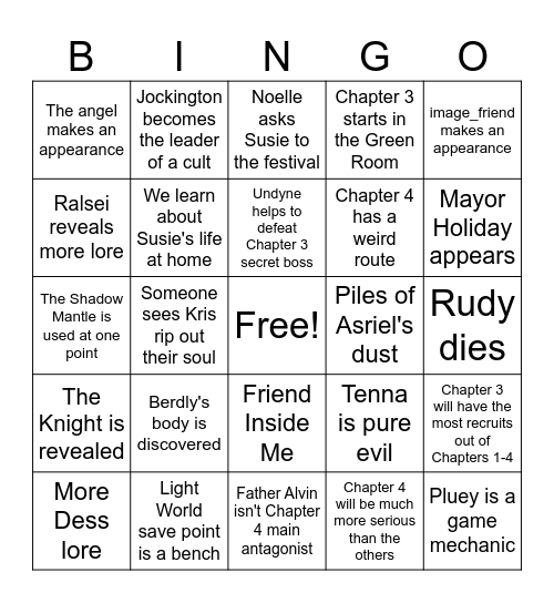 Deltarune Chapters 3&4 Bingo Card Bingo Card