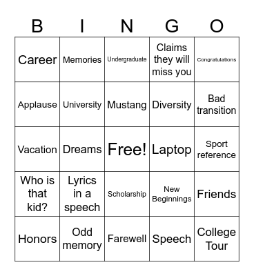 Graduation Bingo Card