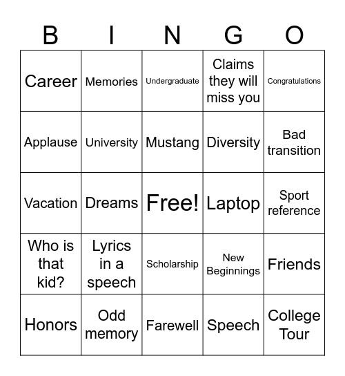 Graduation Bingo Card
