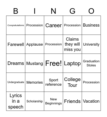 Graduation Bingo Card