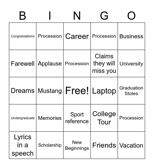 Graduation Bingo Card