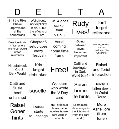 Deltarune Ch. 3&4! Bingo Card