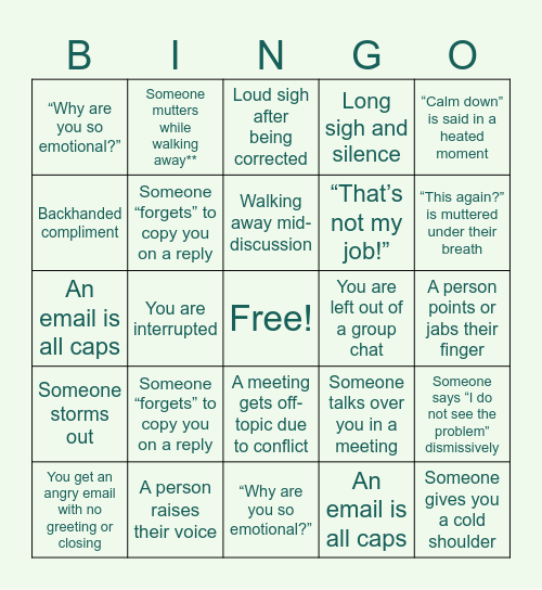 CONFLICT BINGO Card