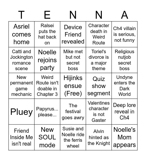 Deltarune 3+4 Bingo Card