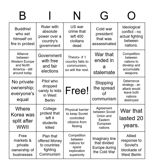 Cold War Bingo Card