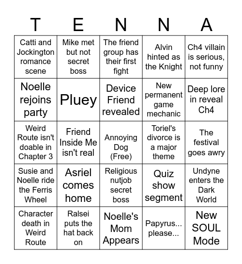 Deltarune Chapter 3+4 Bingo Card