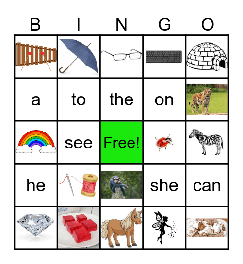 Alphabet Pictures and Sight Words Bingo Card
