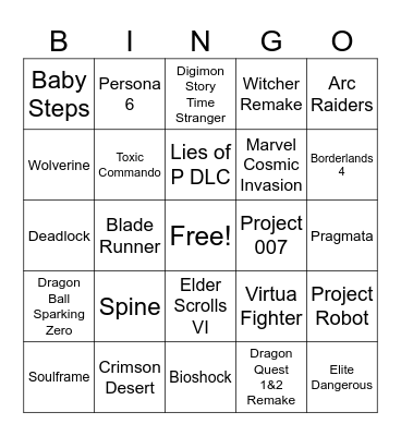 Summer Game Fest 2025 Bingo Card