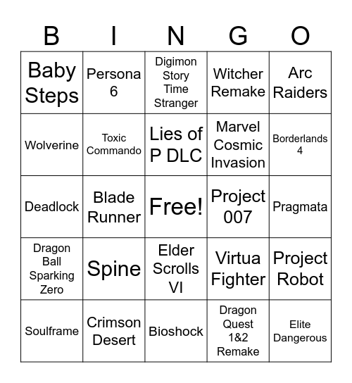 Summer Game Fest 2025 Bingo Card