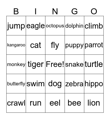 Animal Bingo Card