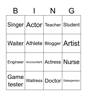 Jobs Bingo Card