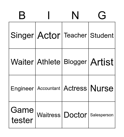 Jobs Bingo Card