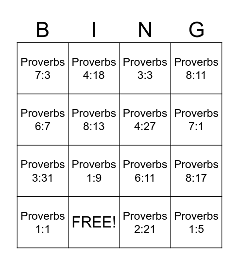 Proverbs Bingo Card