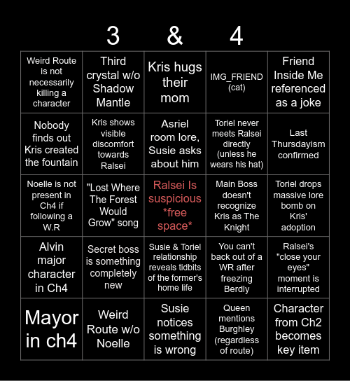 DELTARUNE YESTERDAY Bingo Card