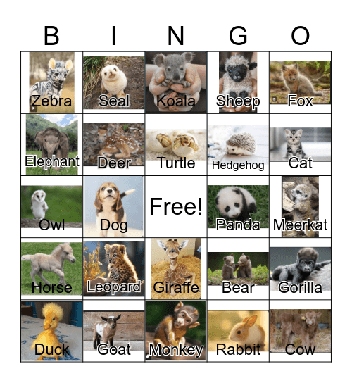 Baby Animals Bingo Card