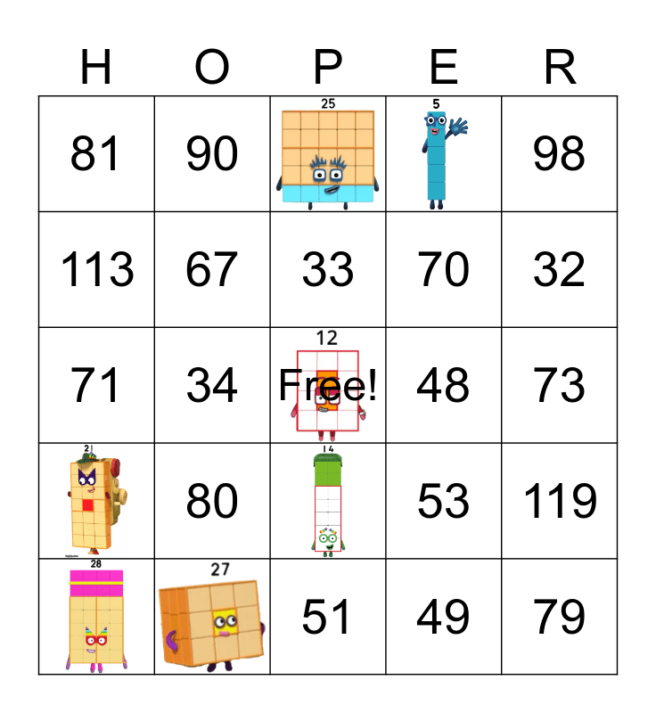 Number blocks Bingo Card
