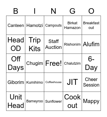 Camp Bingo!! Bingo Card